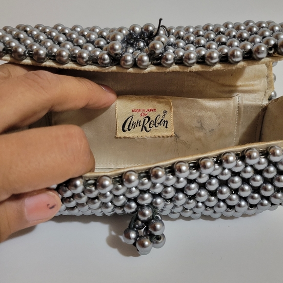 Rare Vintage Ann Robin Pewter Beaded Evening Barrel Clutch - Picture 6 of 7